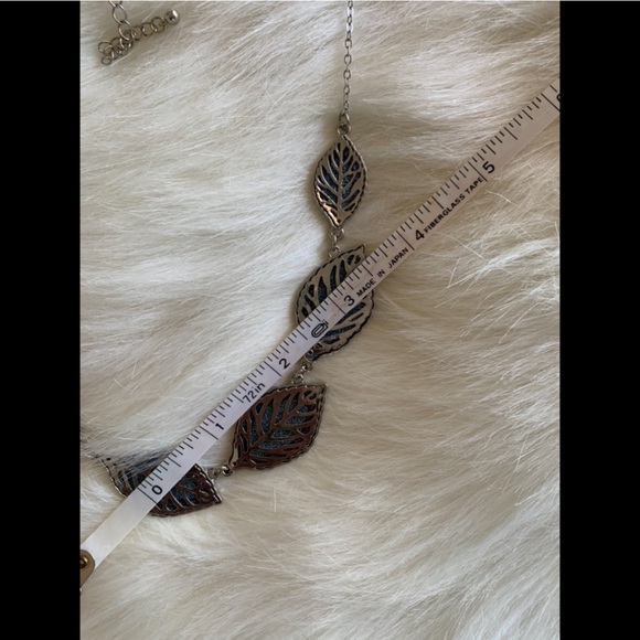 Silver Leaf Necklace Blue Accents - Picture 3 of 4